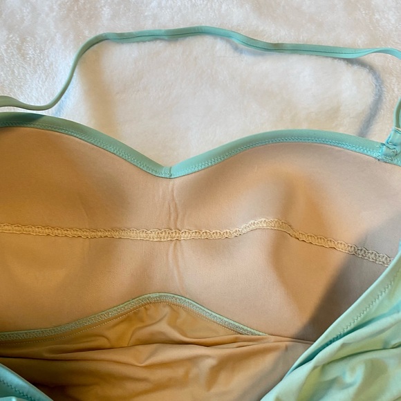 J. Crew Skirted Twist Top Ruched Bandeau Seafoam Swimsuit - Picture 8 of 15